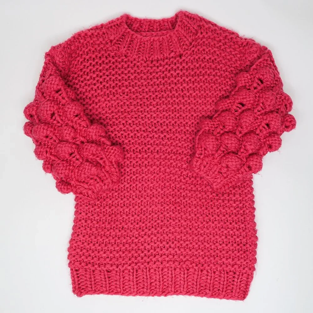 Macaron Bubble Hot Pink Chunky Knit Sweater - Picture 1 of 6